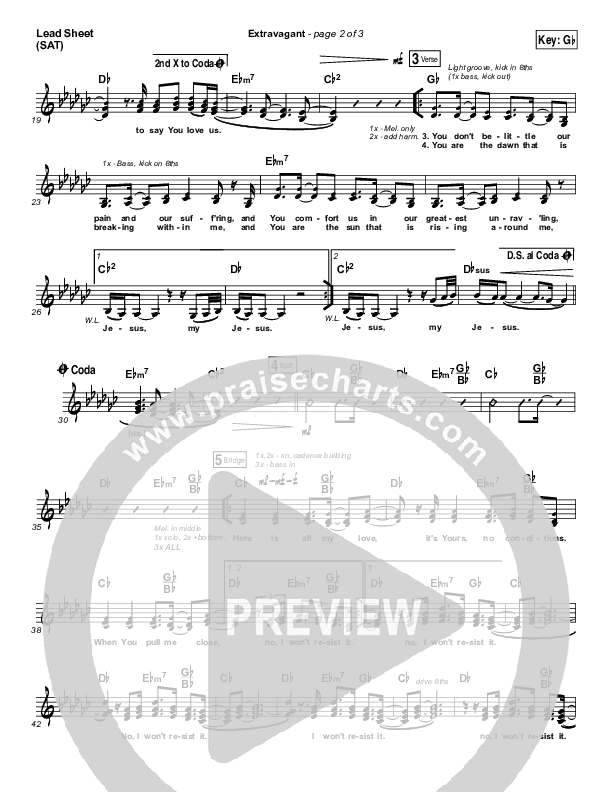Extravagant Lead Sheet (SAT) (Bethel Music)