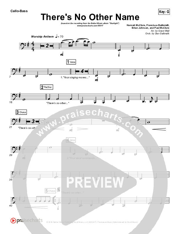 There's No Other Name Cello/Bass (Bethel Music / Francesca Battistelli)