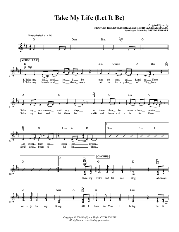 Take My Life (Let It Be) Lead Sheet (CH Worship)