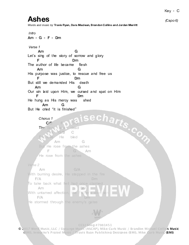 Ashes Chords & Lyrics (Dara Maclean / Chris McClarney)