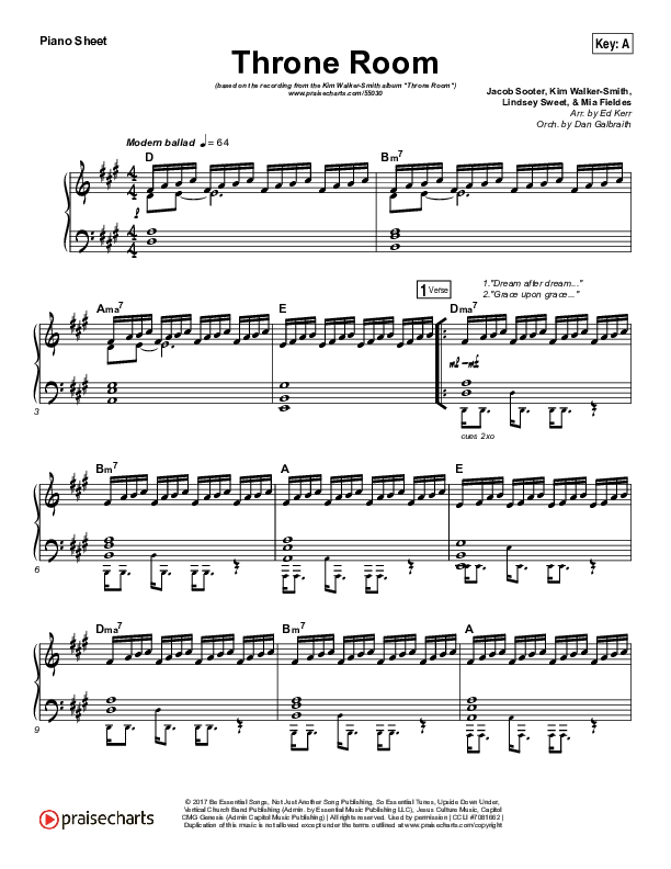 Throne Room Piano Sheet (Kim Walker-Smith)
