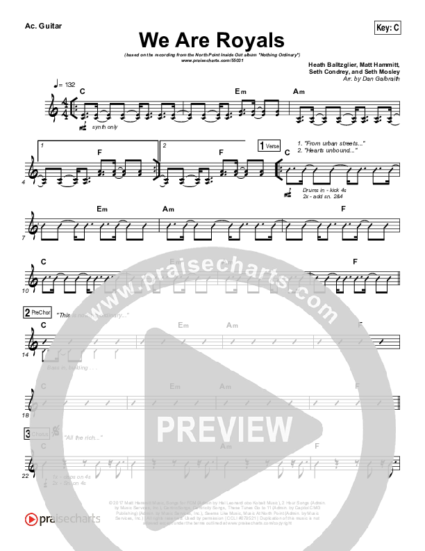 We Are Royals Rhythm Chart (Print Only) (North Point Worship / Chris Cauley)