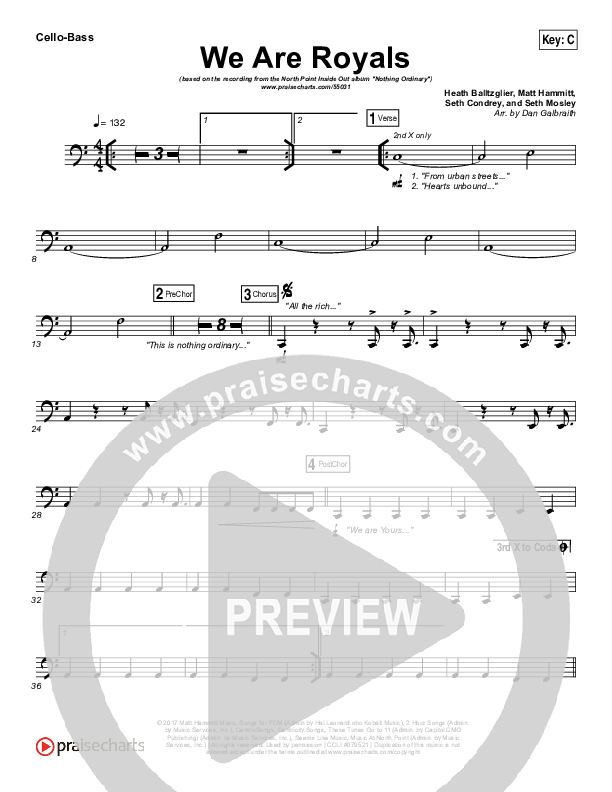 We Are Royals Cello/Bass (North Point Worship / Chris Cauley)