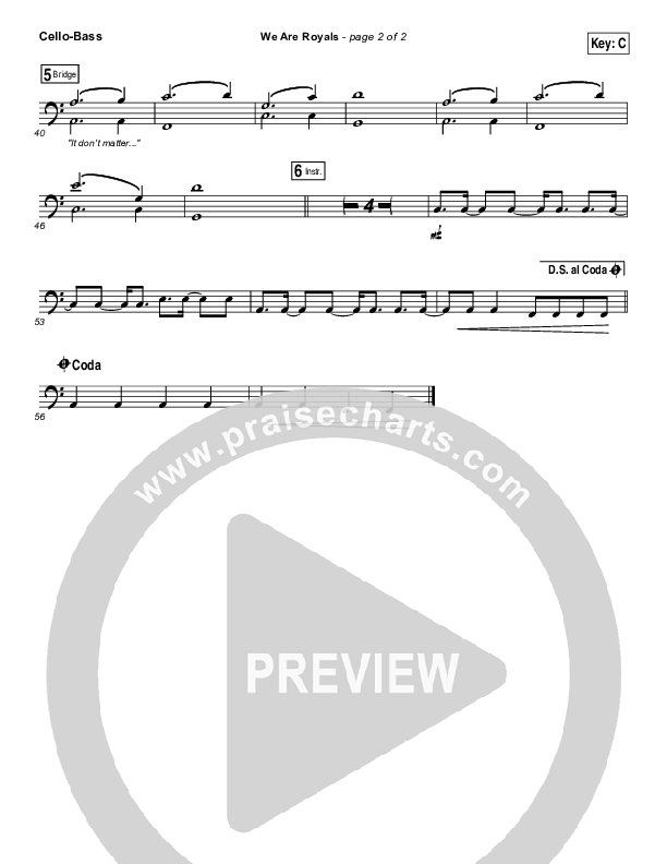 We Are Royals Cello/Bass (North Point Worship / Chris Cauley)