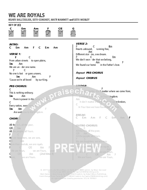 We Are Royals Chords & Lyrics (North Point Worship / Chris Cauley)