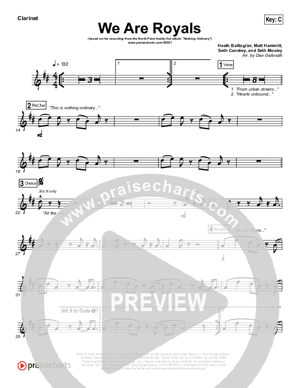 We Are Royals Clarinet (North Point Worship / Chris Cauley)