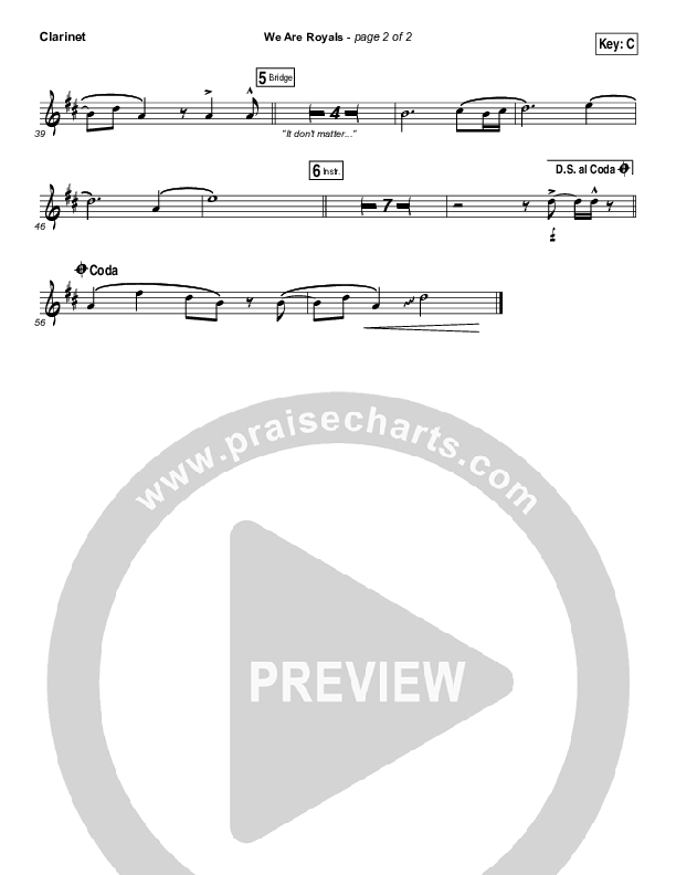 We Are Royals Clarinet (North Point Worship / Chris Cauley)