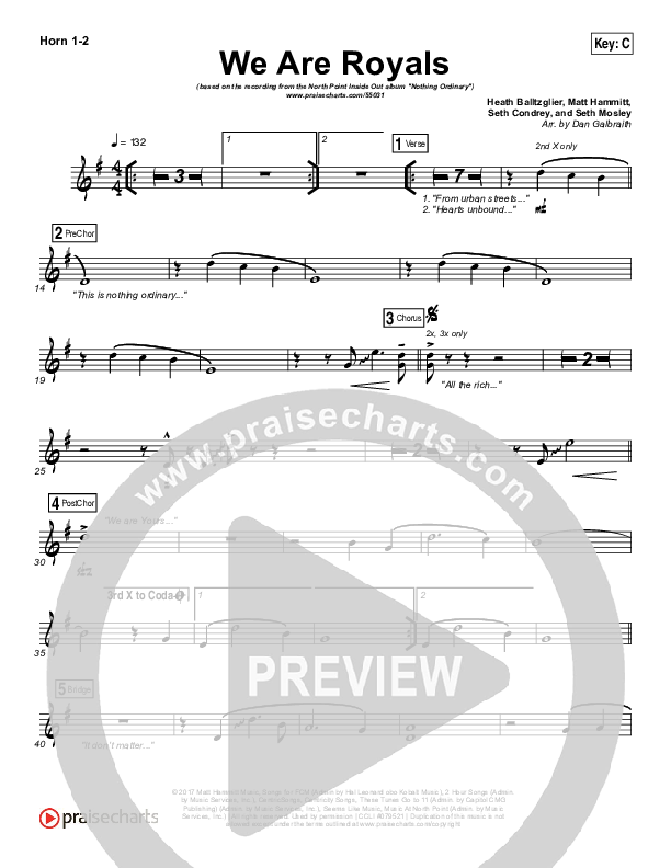 We Are Royals French Horn 1/2 (North Point Worship / Chris Cauley)