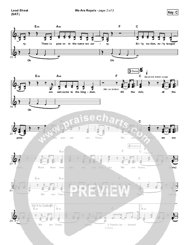 We Are Royals Lead Sheet (Print Only) (North Point Worship / Chris Cauley)