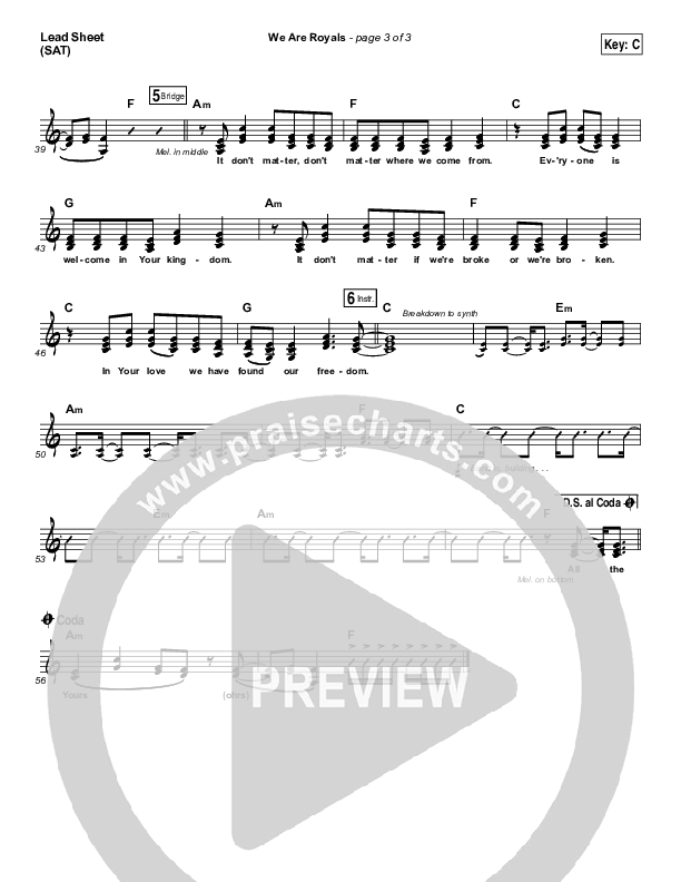 We Are Royals Lead Sheet (Print Only) (North Point Worship / Chris Cauley)