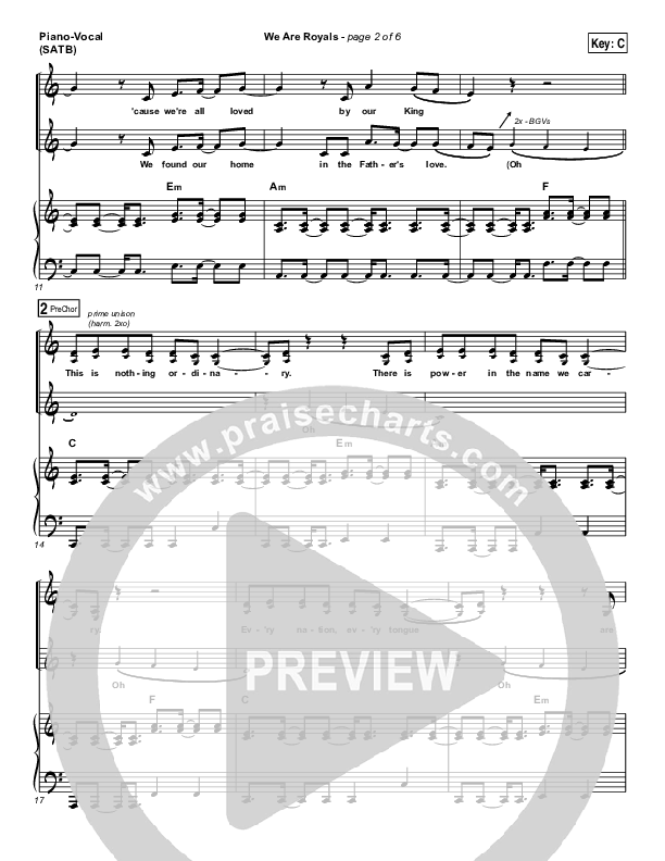 We Are Royals Piano/Vocal (Print Only) (North Point Worship / Chris Cauley)
