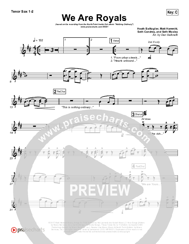 We Are Royals Tenor Sax 1/2 (North Point Worship / Chris Cauley)