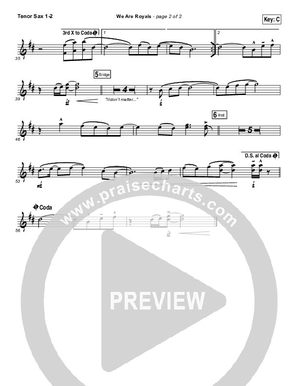 We Are Royals Tenor Sax 1/2 (North Point Worship / Chris Cauley)