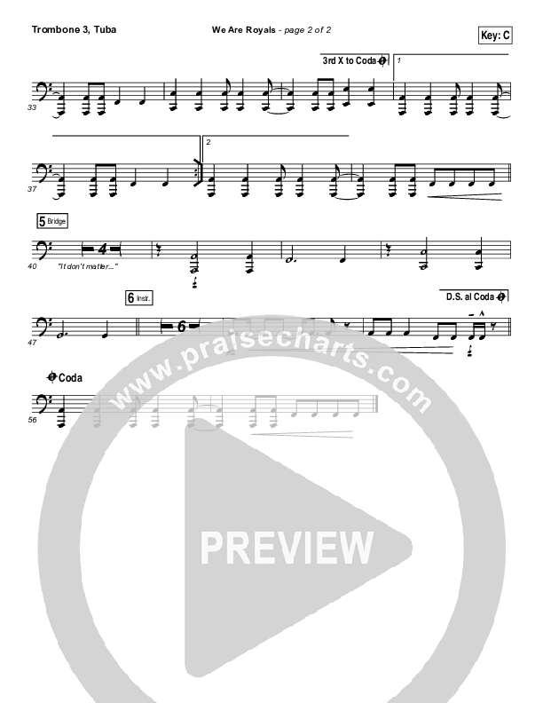 We Are Royals Trombone 3/Tuba (North Point Worship / Chris Cauley)