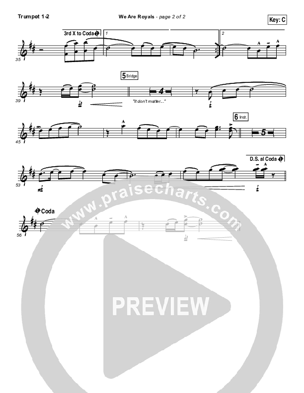 We Are Royals Trumpet 1,2 (North Point Worship / Chris Cauley)