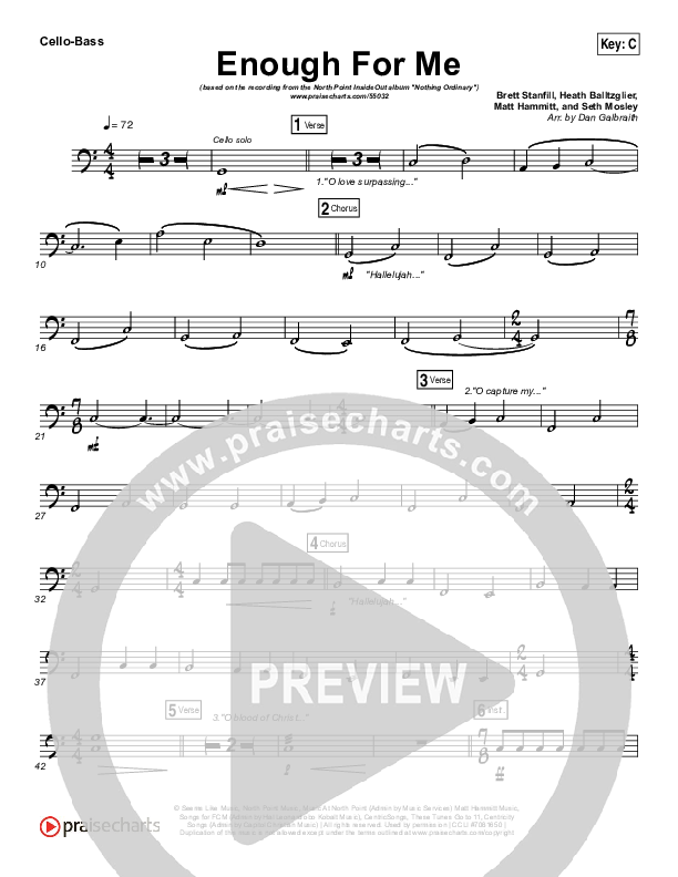 Enough For Me Cello/Bass (North Point Worship / Brett Stanfill)