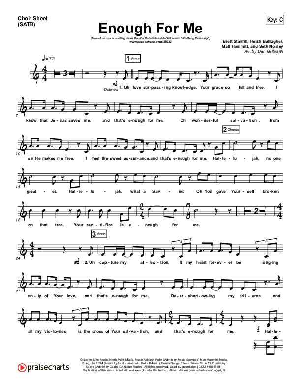Enough For Me Choir Sheet (SATB) (Print Only) (North Point Worship / Brett Stanfill)