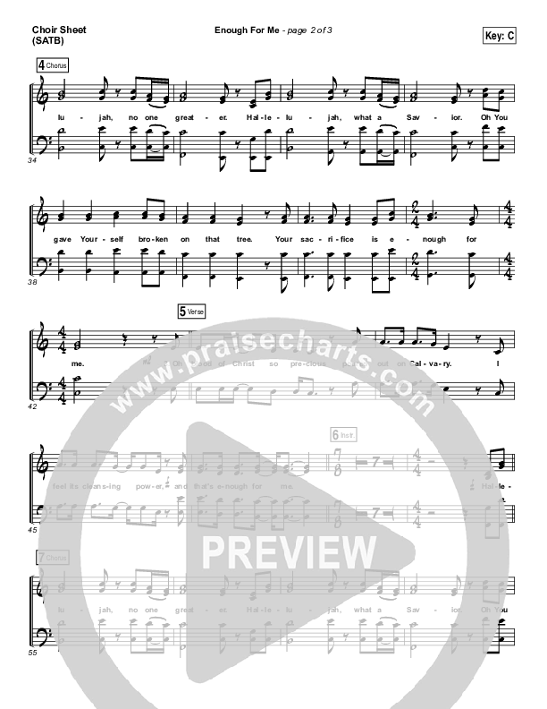 Enough For Me Choir Sheet (SATB) (Print Only) (North Point Worship / Brett Stanfill)