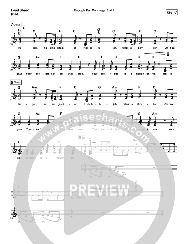 Enough For Me Lead Sheet (Print Only) (North Point Worship / Brett Stanfill)
