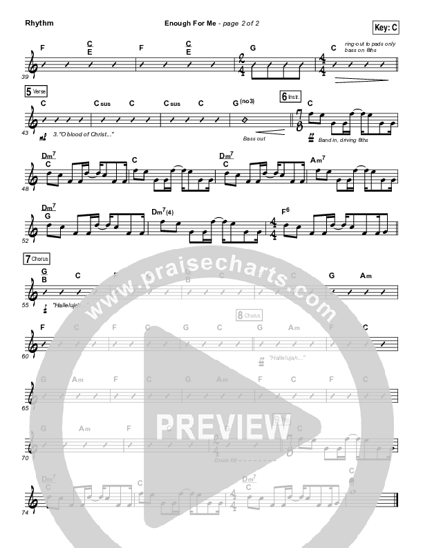 Enough For Me Rhythm Chart (Print Only) (North Point Worship / Brett Stanfill)