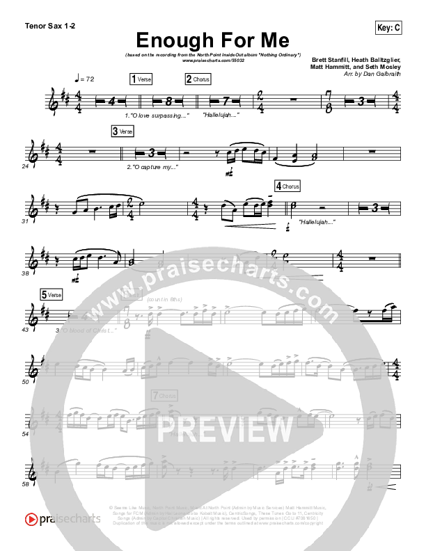 Enough For Me Tenor Sax 1/2 (North Point Worship / Brett Stanfill)