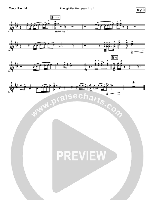 Enough For Me Tenor Sax 1/2 (North Point Worship / Brett Stanfill)
