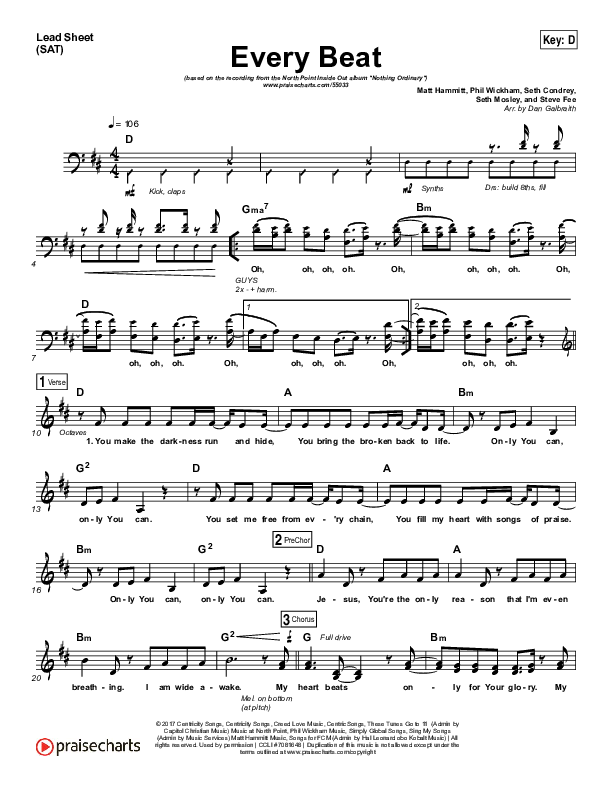 Every Beat Lead Sheet (Print Only) (North Point Worship / Seth Condrey)