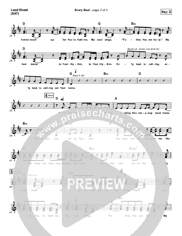 Every Beat Lead Sheet (Print Only) (North Point Worship / Seth Condrey)