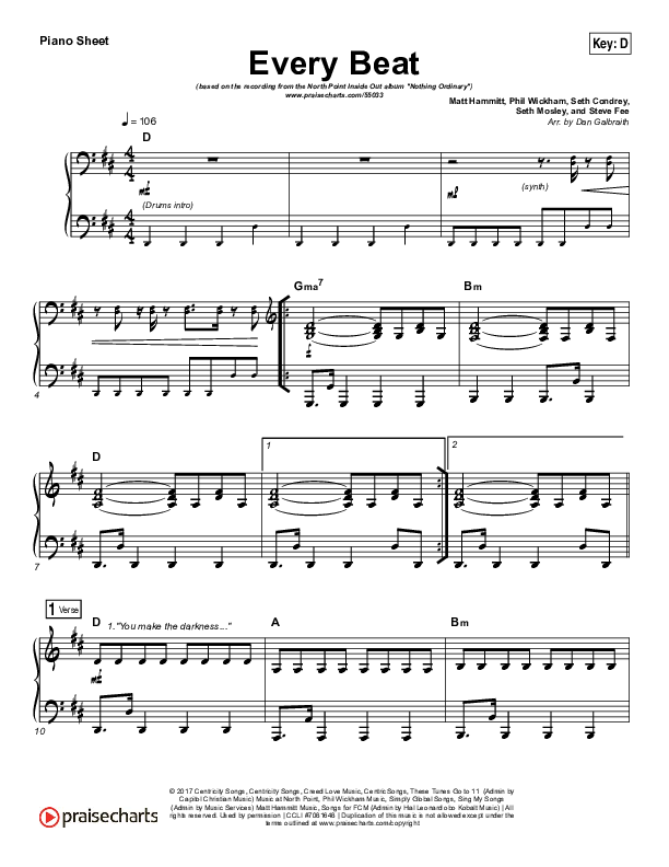 Every Beat Piano Sheet (Print Only) (North Point Worship / Seth Condrey)