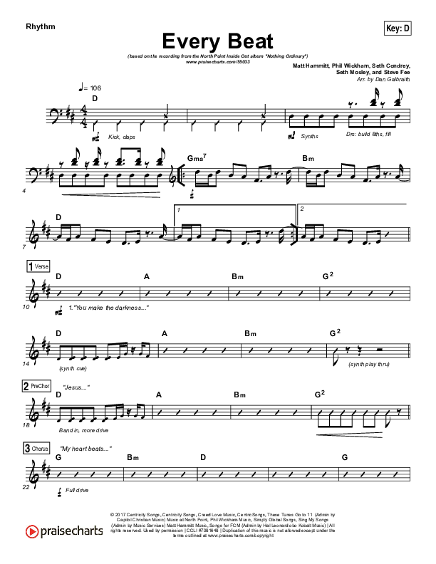 Every Beat Rhythm Chart (Print Only) (North Point Worship / Seth Condrey)