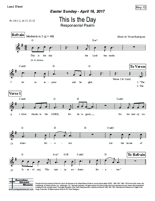 This Is the Day (Psalm 118) Lead Sheet (Victor Rodriguez)