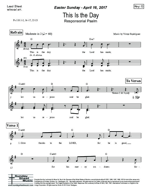 This Is the Day (Psalm 118) Lead Sheet (Victor Rodriguez)