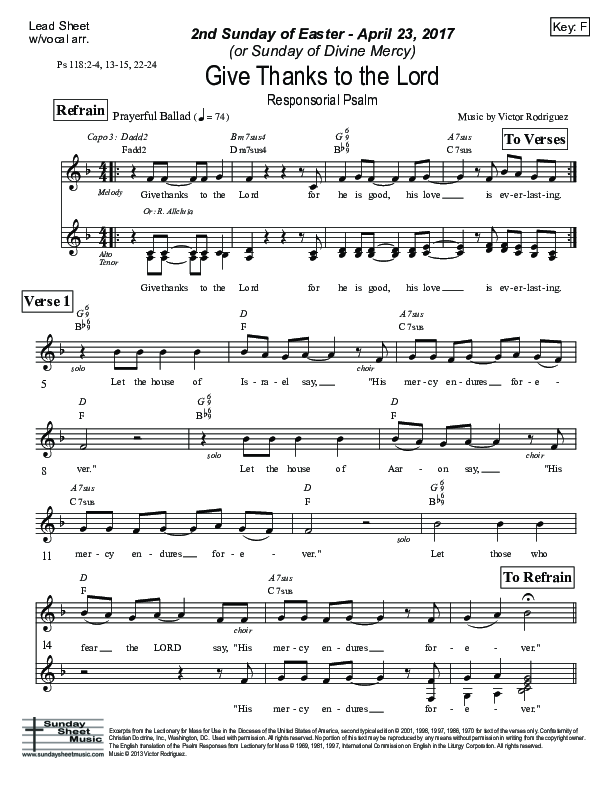 Give Thanks To The Lord (Psalm 118) Lead Sheet (SAT) (Victor Rodriguez)