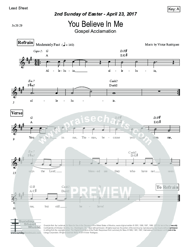 You Believe In Me (John 20) Lead Sheet (Victor Rodriguez)