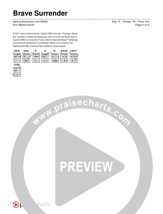 Brave Surrender Chords & Lyrics (Kim Walker-Smith)