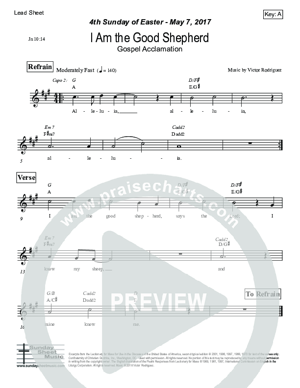I Am The Good Shepherd (John 10) Lead Sheet (Victor Rodriguez)