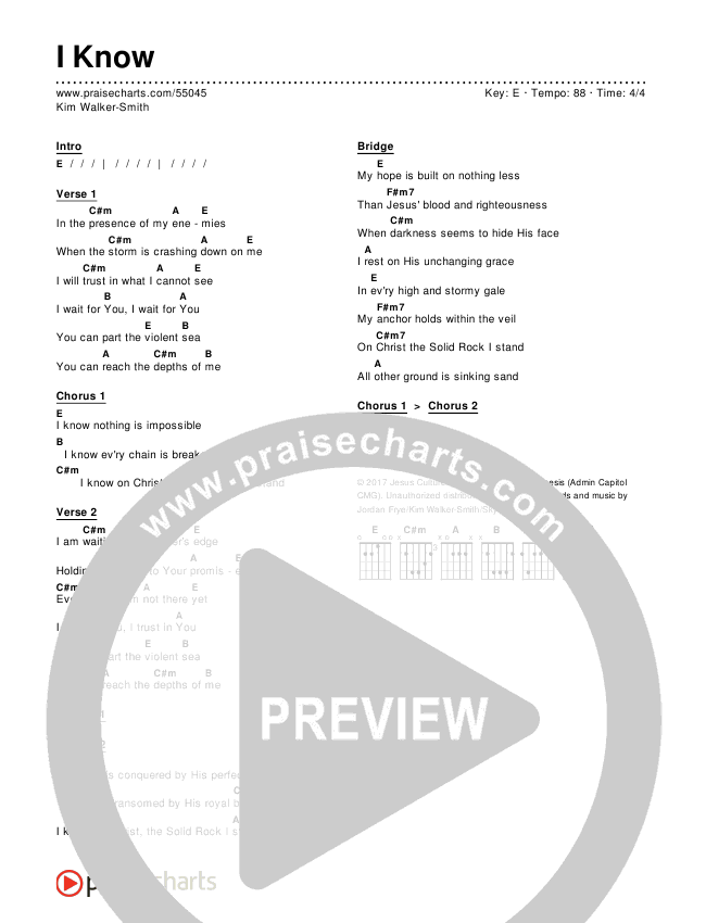 I Know Chords & Lyrics (Kim Walker-Smith)
