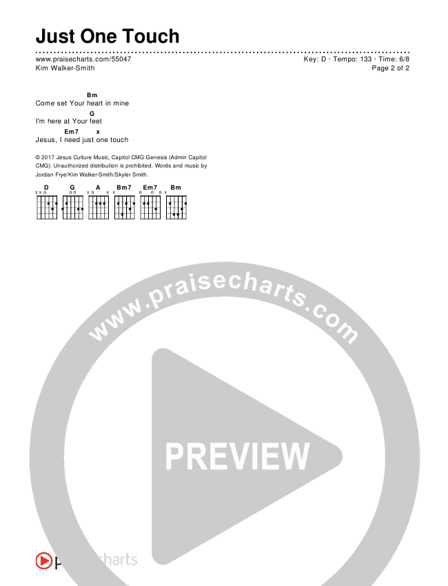 Just One Touch Chords & Lyrics (Kim Walker-Smith)