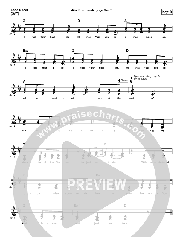 Just One Touch Lead Sheet (SAT) (Kim Walker-Smith)