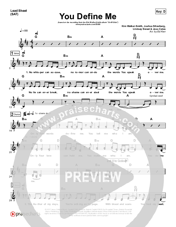 You Define Me Lead Sheet (SAT) (Kim Walker-Smith)