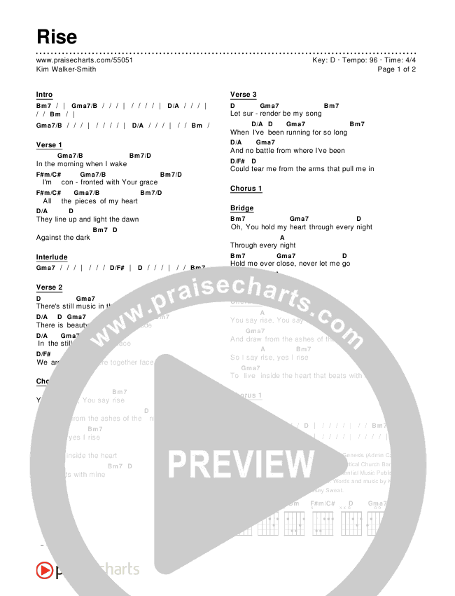 Rise Chords & Lyrics (Kim Walker-Smith)