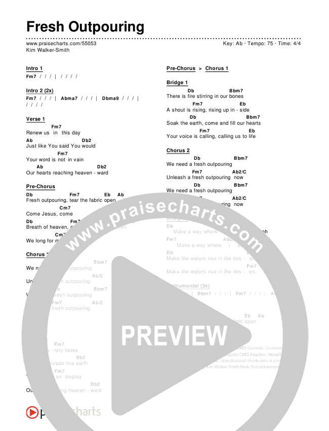 Fresh Outpouring Chord Chart Editable Kim Walker Smith Praisecharts Listen to fresh outpouring online. fresh outpouring chord chart editable