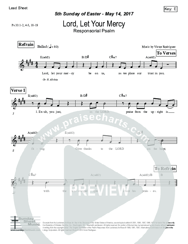 Lord Let Your Mercy (Psalm 33) Lead Sheet (Victor Rodriguez)