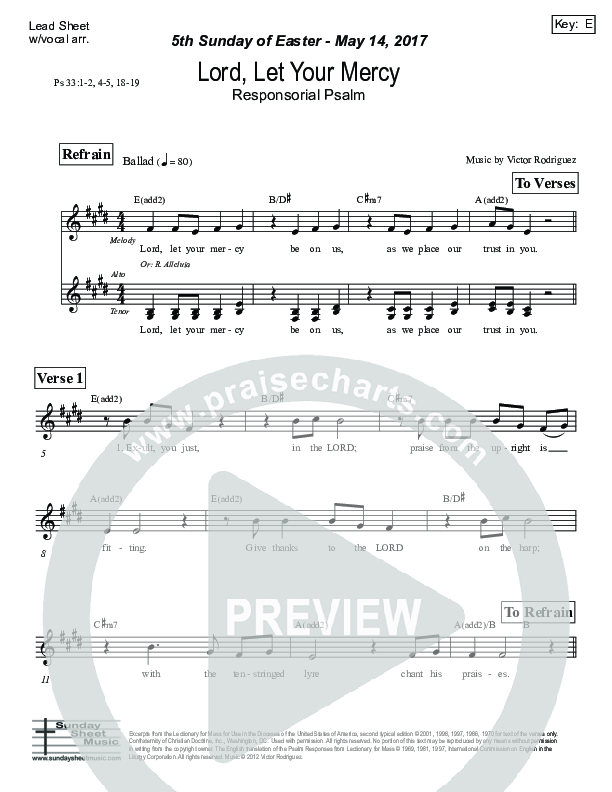 Lord Let Your Mercy (Psalm 33) Lead Sheet (Victor Rodriguez)