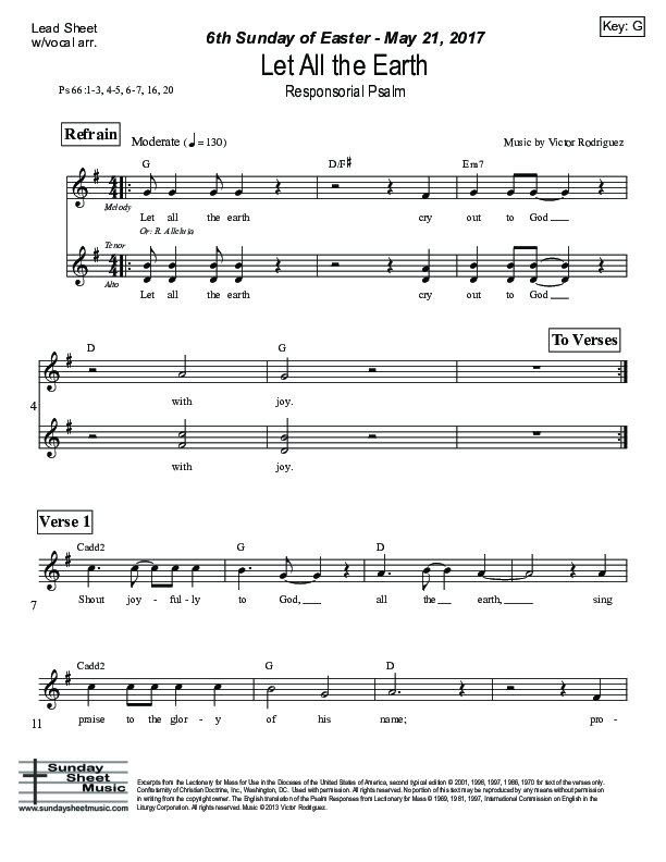 Let All The Earth (Psalm 66) Lead Sheet (SAT) (Victor Rodriguez)