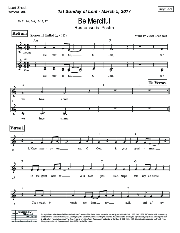 Be Merciful (Psalm 51) Lead Sheet (SAT) (Victor Rodriguez)