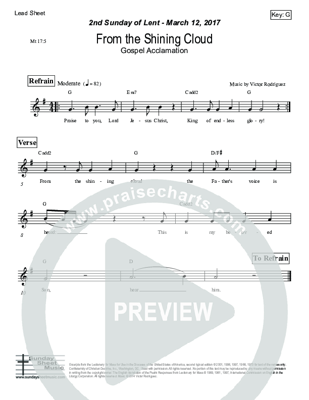 From The Shining Cloud (Matthew 17) Lead Sheet (Victor Rodriguez)