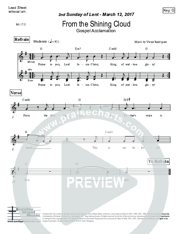 From The Shining Cloud (Matthew 17) Lead Sheet (Victor Rodriguez)