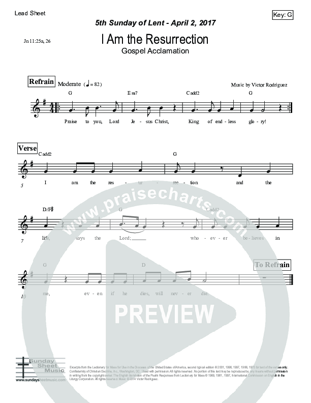I Am The Resurrection (John 11) Lead Sheet (Victor Rodriguez)