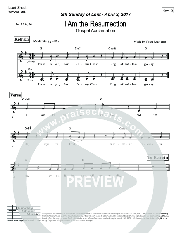 I Am The Resurrection (John 11) Lead Sheet (Victor Rodriguez)